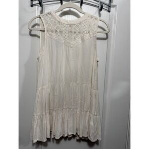 Maurices Cream Lace Yoke Tiered Ruffle Tank Top Women's‎ XS Sleeveless Boho